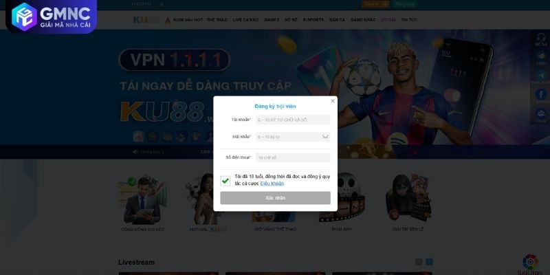 Đăng ký KU88 form nạp tiền đơn giản uy tín