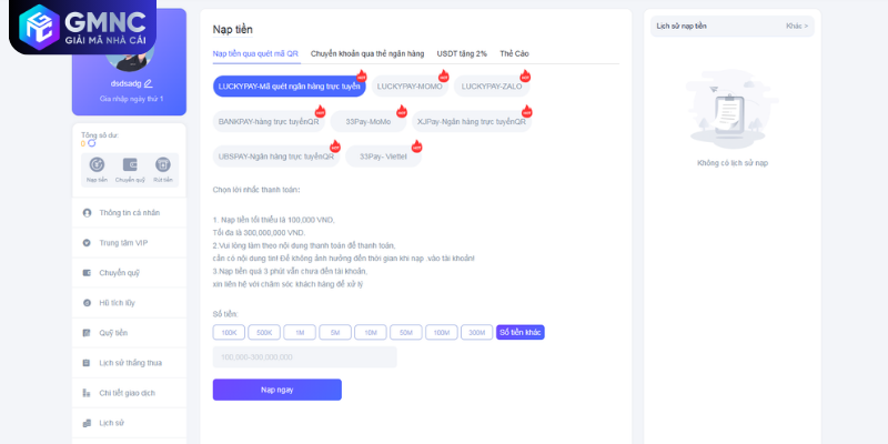 Hướng dẫn nạp rút tiền LUCK8 qua ngân hàng và ví USDT